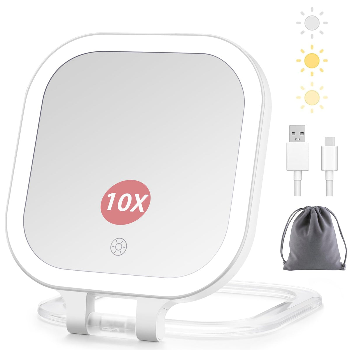 Travel Makeup Mirror with Lights 1X 10X Magnifying Vanity - DESCHEN Official Imagery - 1