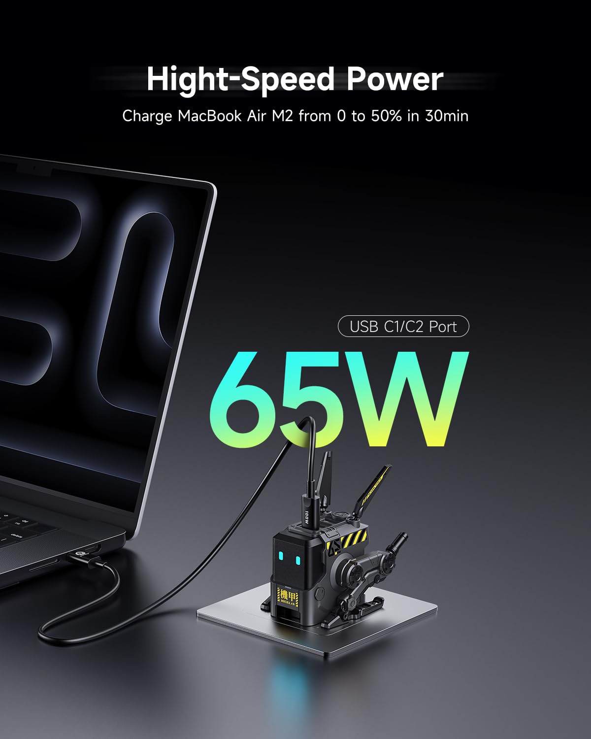 GRAVASTAR 65W GaN Robot USB-C Charger with 3 Ports - GravaStar Official Product View 2