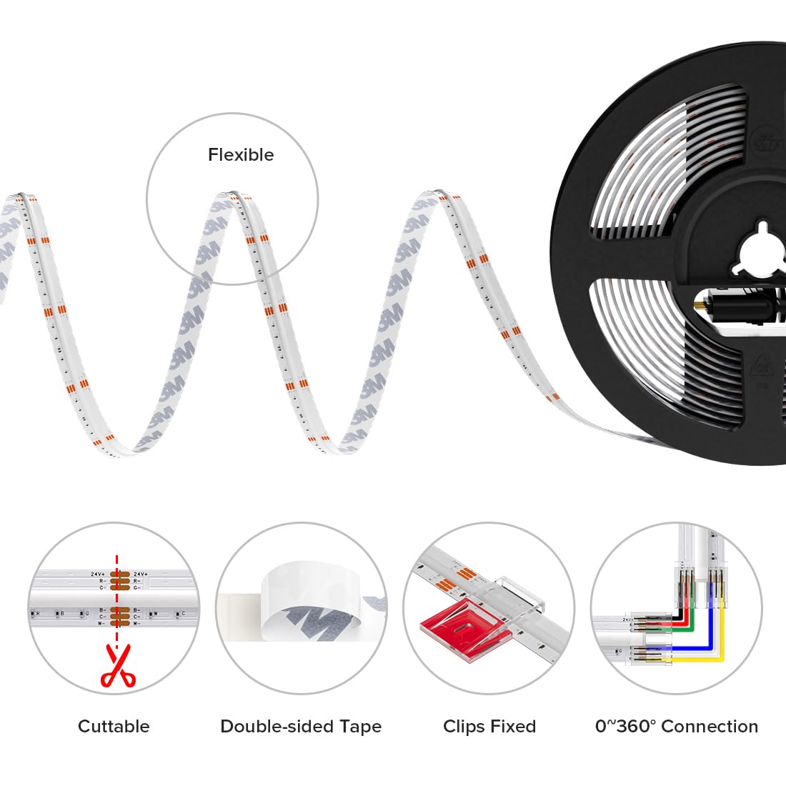 BTF LIGHTING 9 8FT RGBCCT COB LED Strip Light Kit DC24V - BTF-LIGHTING Official Imagery - 7