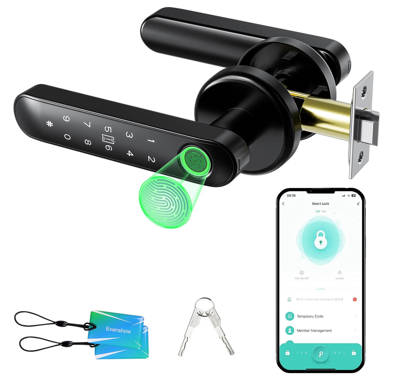 Evanshow Fingerprint Door Lock Biometric Door Knob with Keypad Ke - Evanshow Official Product View 8
