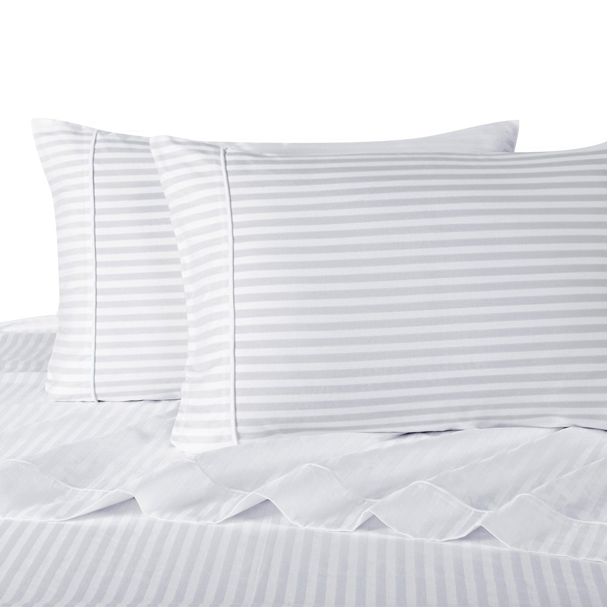 Royal Hotel Striped White 300-Thread-Count 4pc King Bed Sheet - Product Imagery
