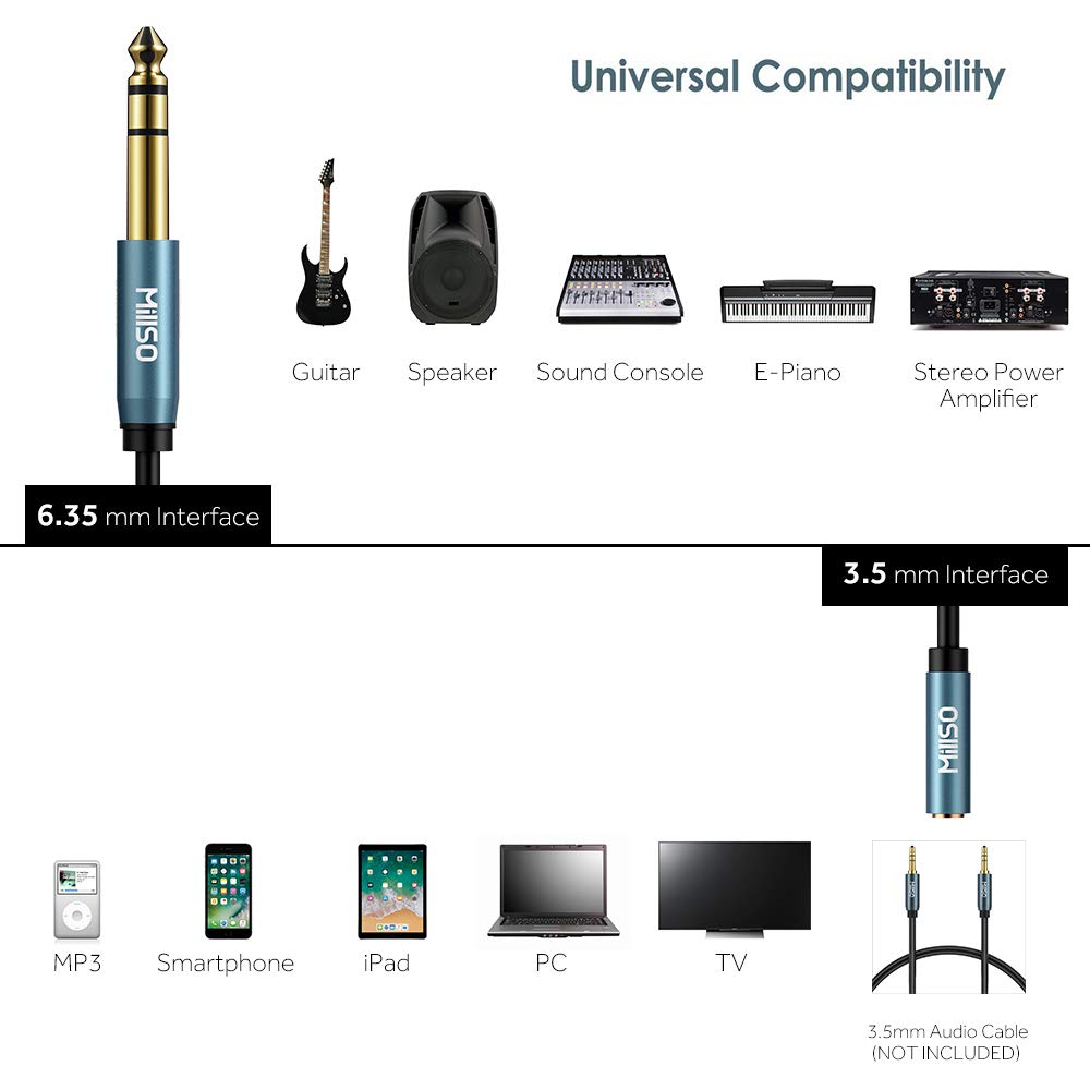MillSO 1/4 to 3.5mm Headphone Adapter 6.6 FT TRS 1/4 Male to 1/8 by MillSO - Angle View 4