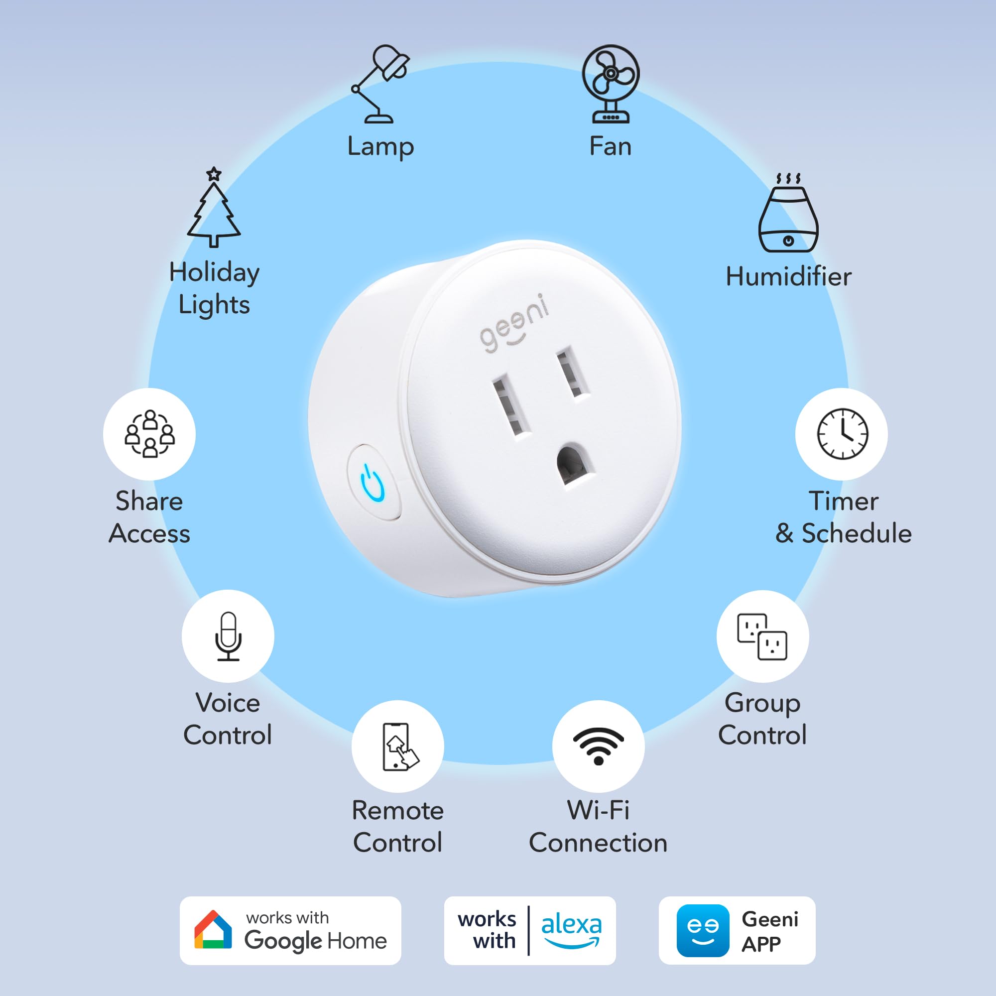 Geeni Dot Plug, 2.4 GHz Wi-Fi, Fire-Resistant, Schedule & Timer, - Geeni Official Product View 2
