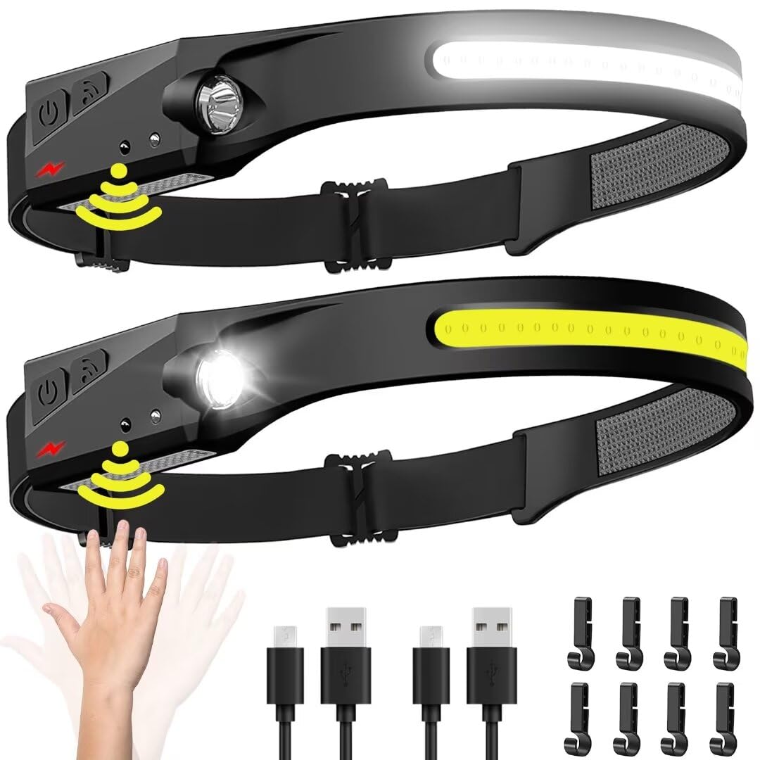 Headlamp Rechargeable 2PCS, 230° Wide Beam Head Lamp LED with - Product Imagery