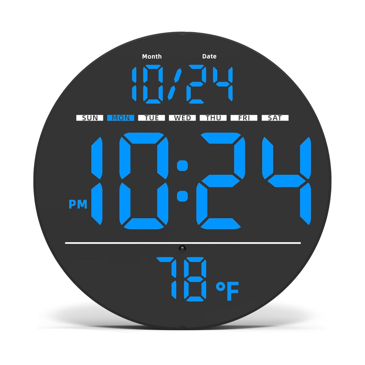 Digital wall clock with large LED display showing date, temperature, and auto-brightness feature, by XUANZIT.