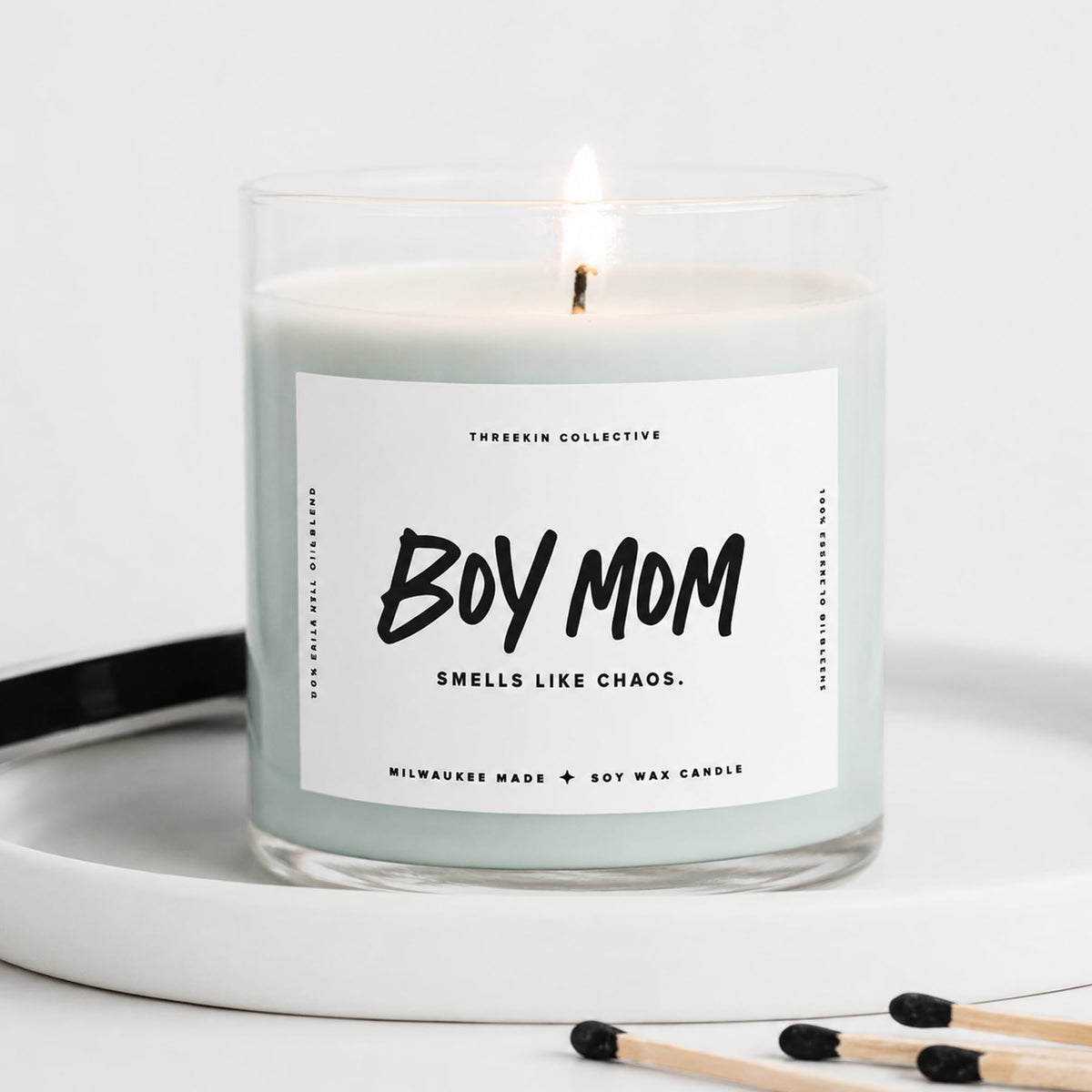 ThreeKin Scented Candles for Boy Mom Natural Soy Wax Candles - ThreeKin Collective Official Imagery - 1