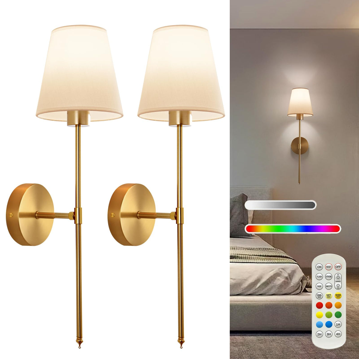 Set of 2 Battery Operated Wall Sconces Rechargeable Wireless - Cyaruy Official Imagery - 1