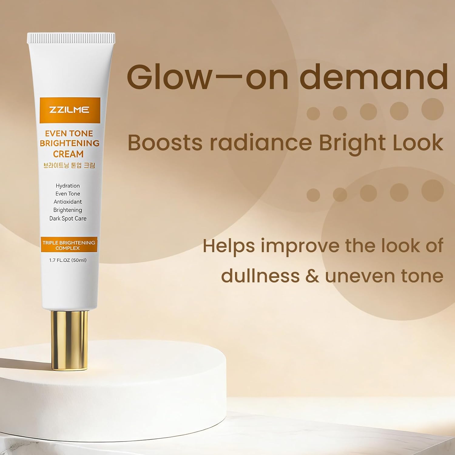 ZZILME brightening cream for face, body, and underarms with niacinamide, featuring a white jar with a silver lid.