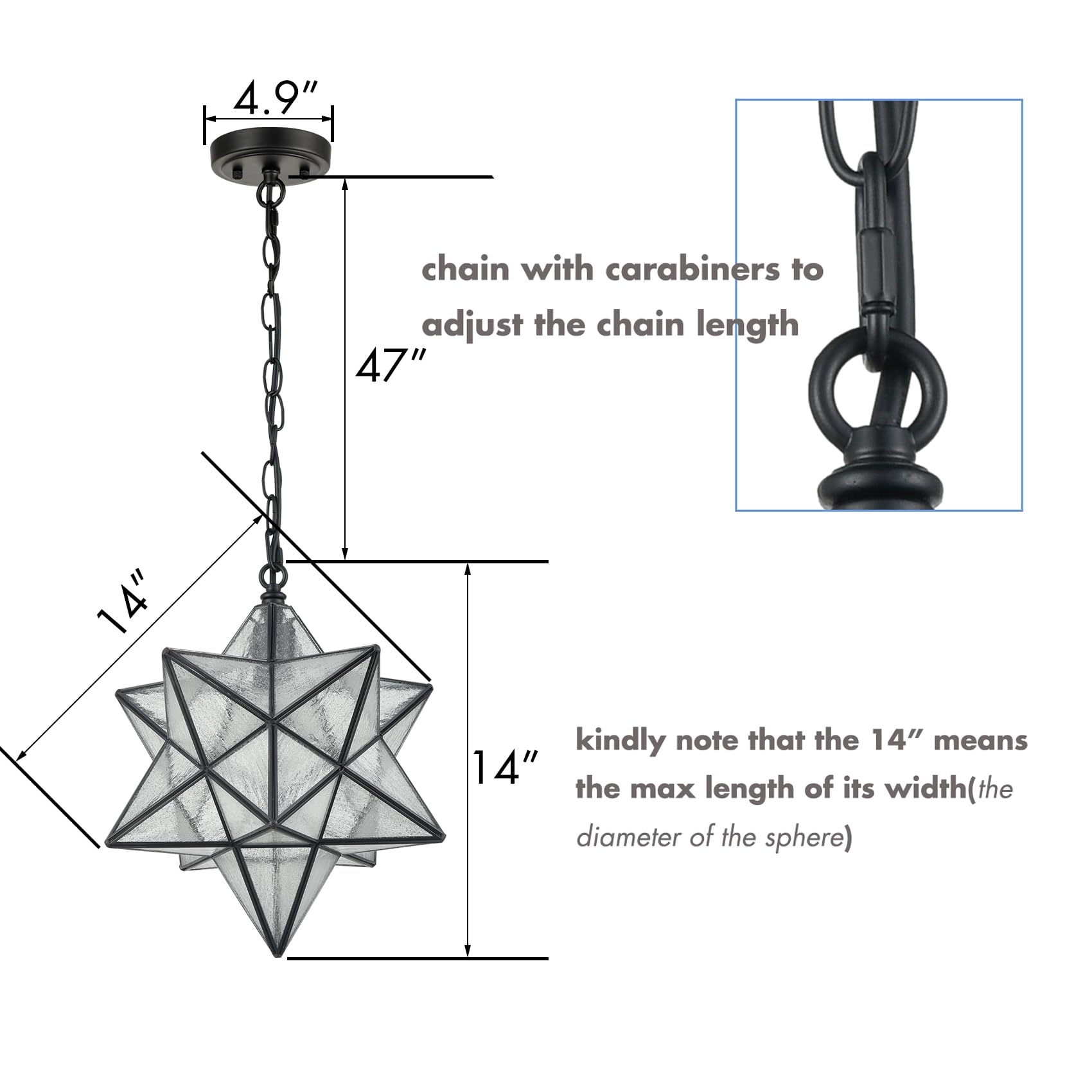 CLAXY 14" Moravian Star Pendant Light Seeded Glass Star Lights - View 6