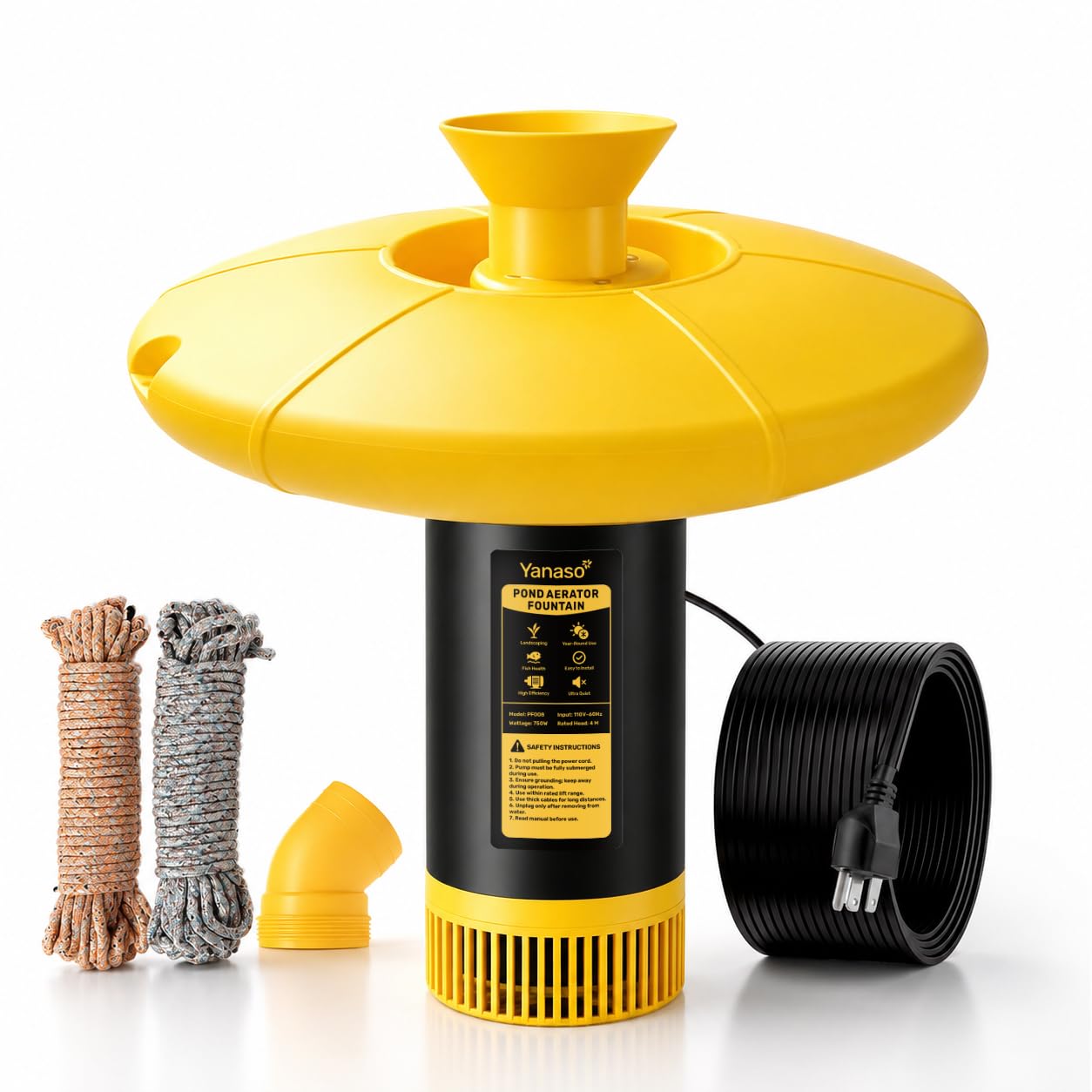YANASO 1HP Pond Fountain Aerator, 15000 GPH Floating Fountain Pum - YANASO Official Product View 1
