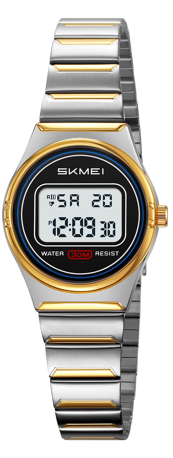 Gosasa Women's Petite Retro Digital Watch, Steel Bracelet, LED - Product Imagery