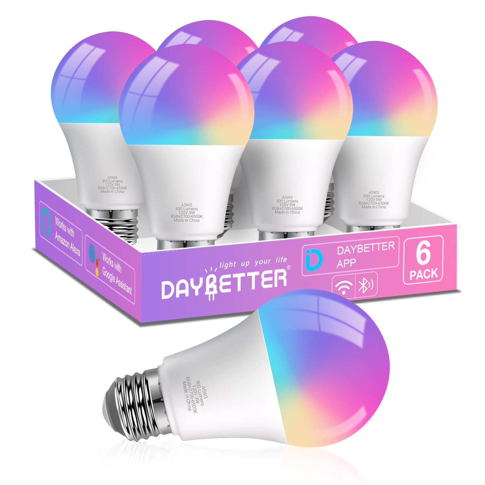 DAYBETTER A19 E26 Smart Light Bulbs,Compatible with Alexa & Google Home - DAYBETTER Official Product View 1