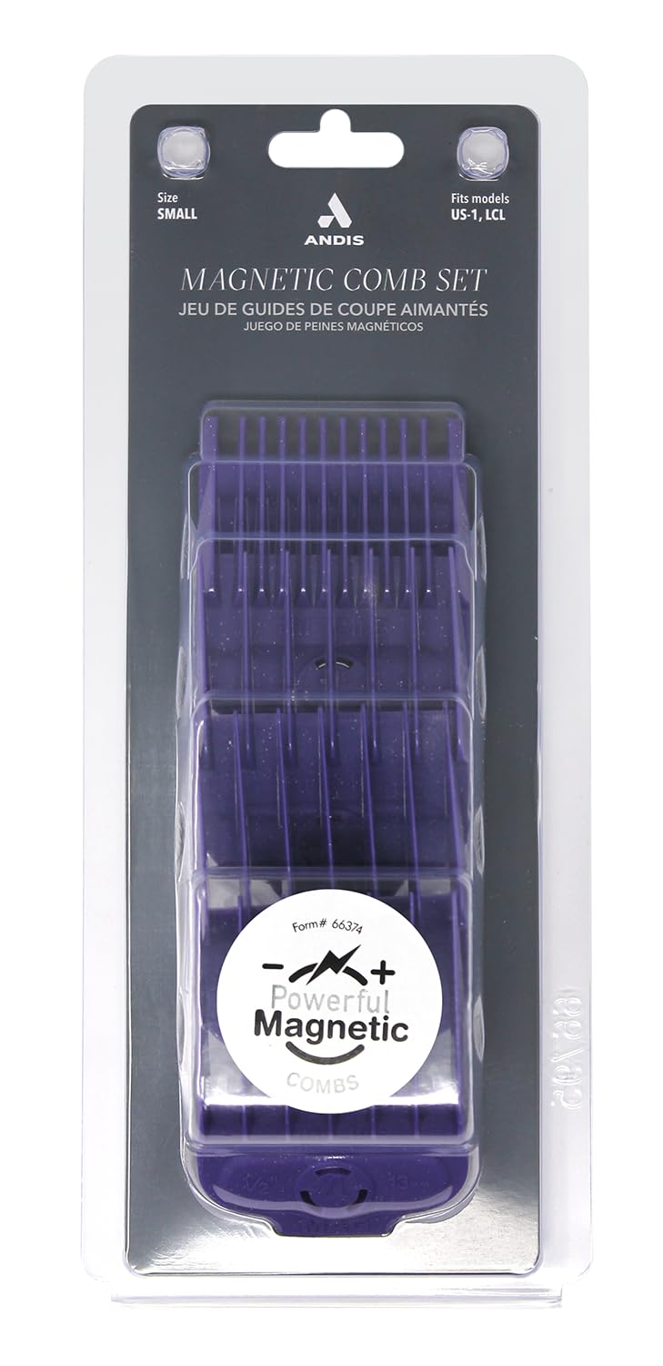 Andis 66795 Nano-Silver Magnetic Comb Set, Sizes 1/16-1/2in, Purple