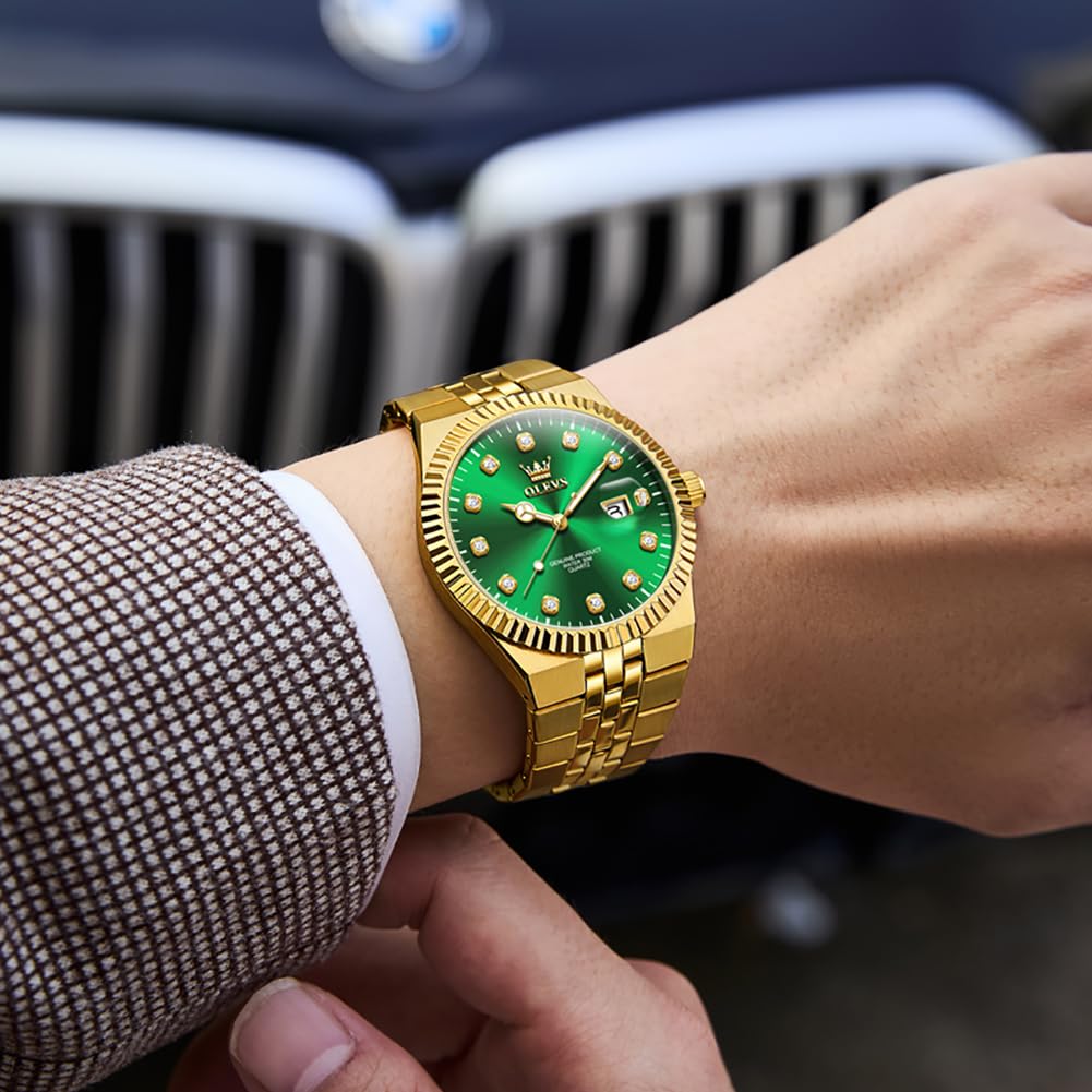 OLEVS Men's Green Two-Tone Diamond Luxury Dress Watch