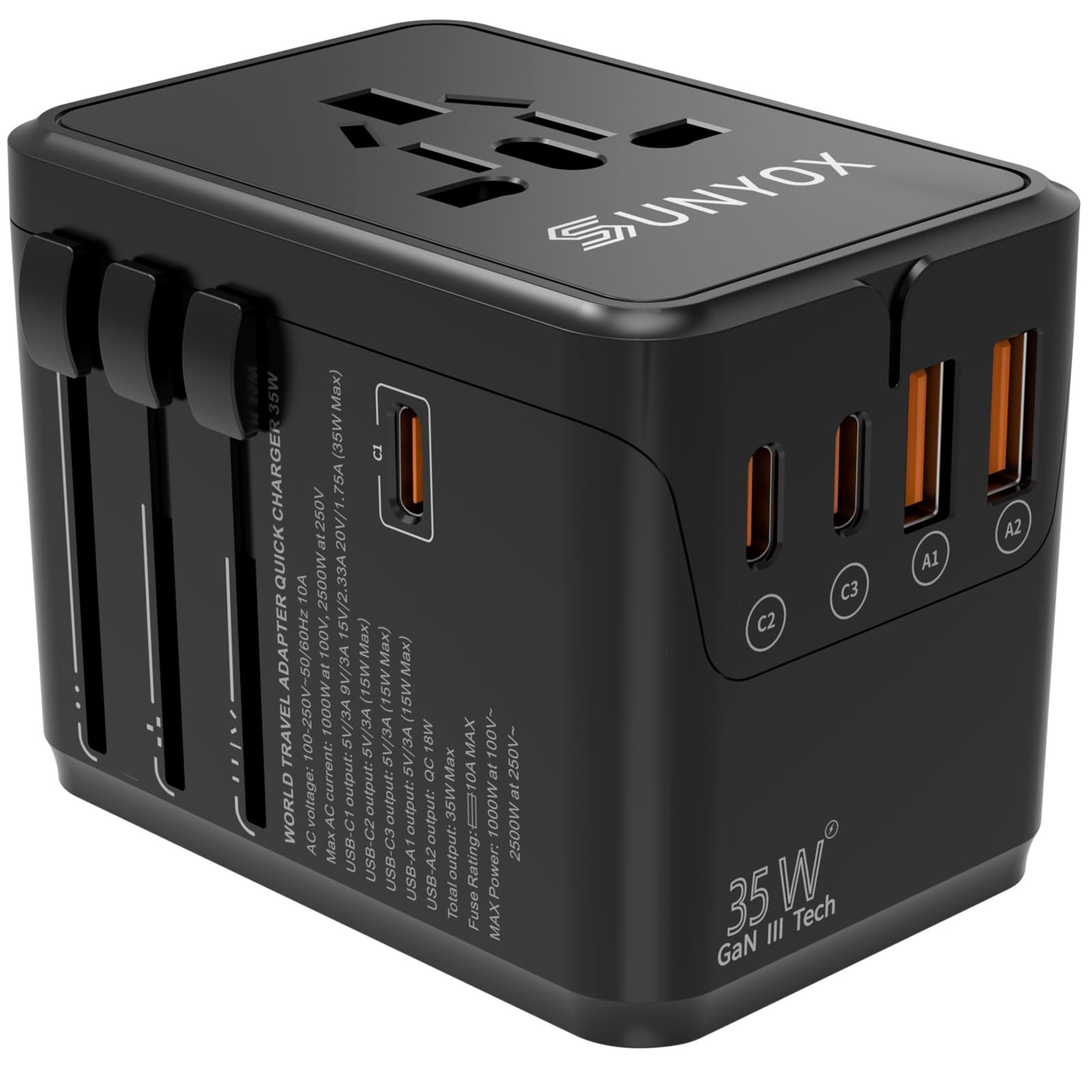Universal Travel Adapter-35W International Power Adapter, PD&QC - Product Imagery