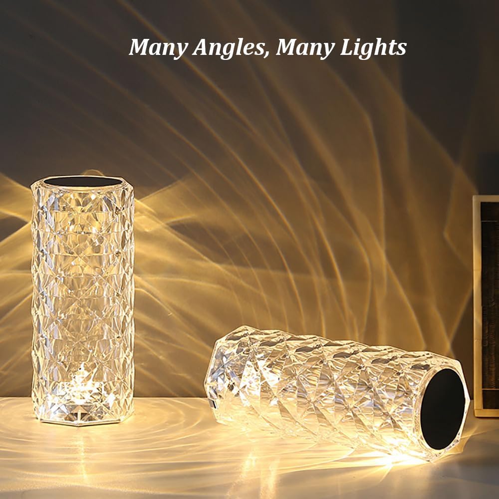 Leroxo portable crystal table lamp with touch control, rechargeable, featuring three color options and a sleek crystal design