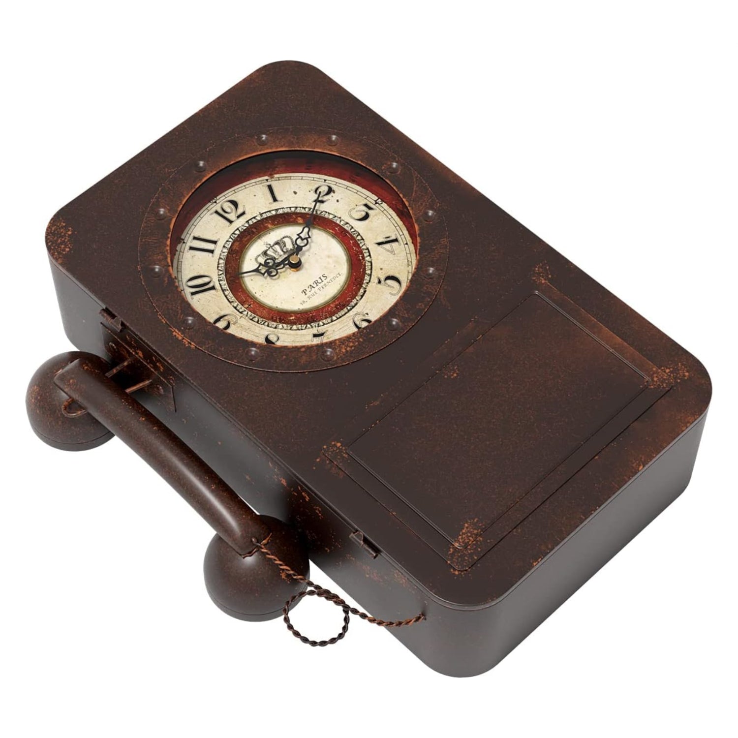 Abdurey retro wall clock with an old telephone design featuring a hidden safe, battery-operated quartz mechanism, and vintage style.