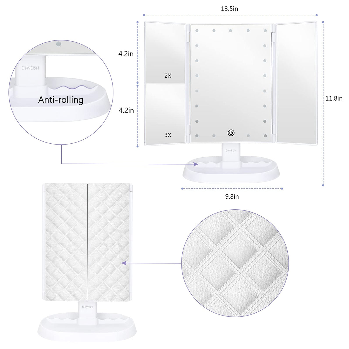 Trifold Lighted Vanity Makeup Mirror with 21 LEDs Lights 1x - deweisn Official Imagery - 4