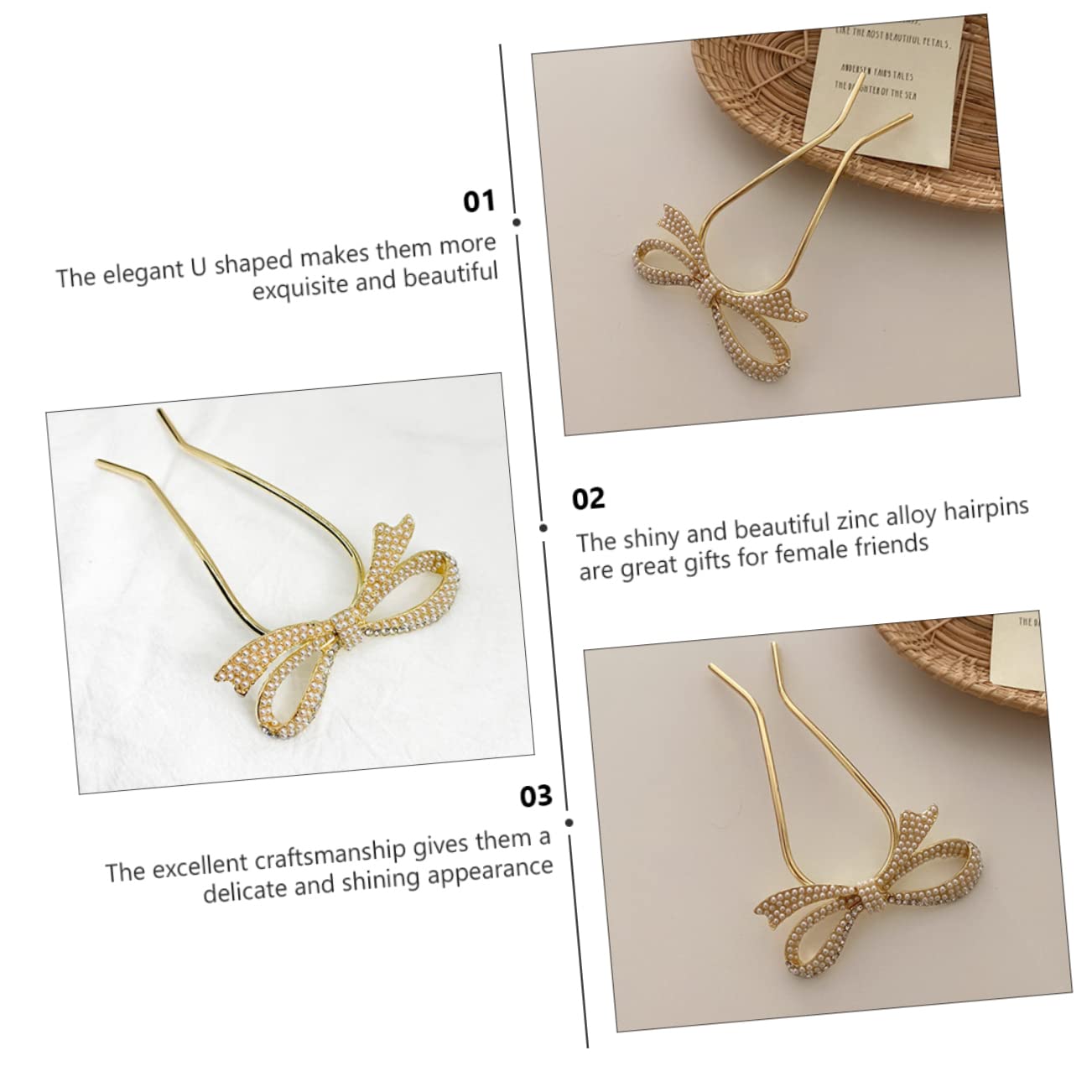 Gold bridal hair clip with pearl and bow design by Happyyami, elegant wedding hairpin for special occasions.