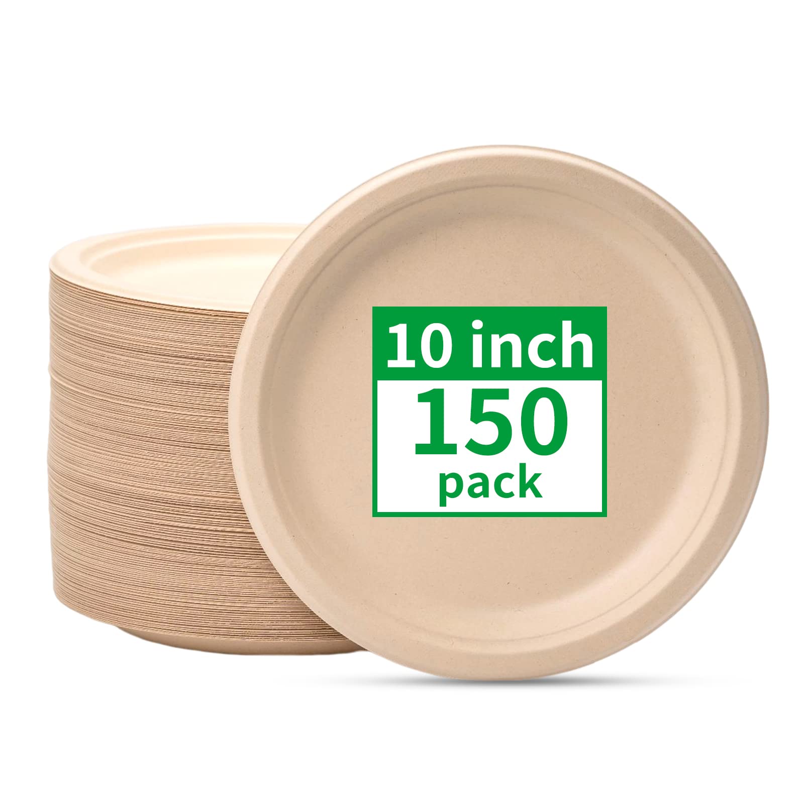 Compostable Paper Plates 10 Inch [150 Pack] - Product Imagery