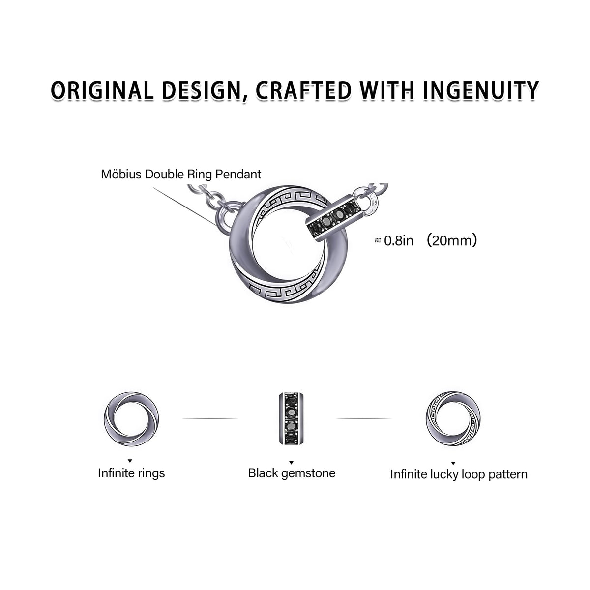 M bius Strip Men s Necklace Double Ring Black Onyx Pendant - BRAYEG Official Imagery - 7