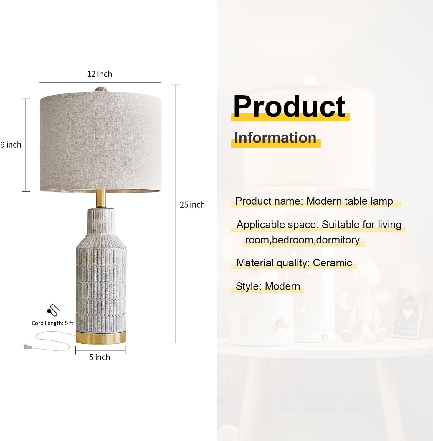 Set of 2 25-inch modern bedside table lamps by USumkky with sleek white shades and silver bases for living room decor.
