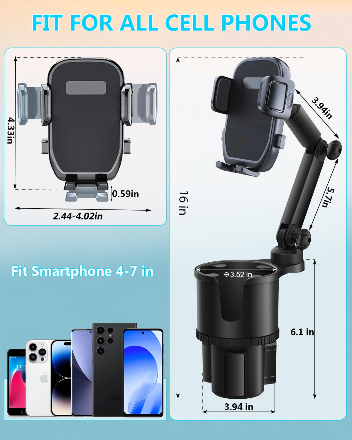 Easkkty 2-in-1 Cup Phone Holder for Car, 360° Adjustable Car Phon - Easkkty Official Product View 5