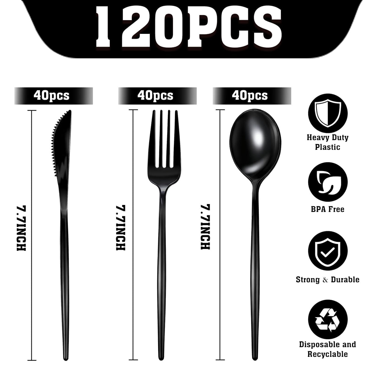 120 Piece Black Plastic Silverware Set - Gudvilla Official Imagery - 4