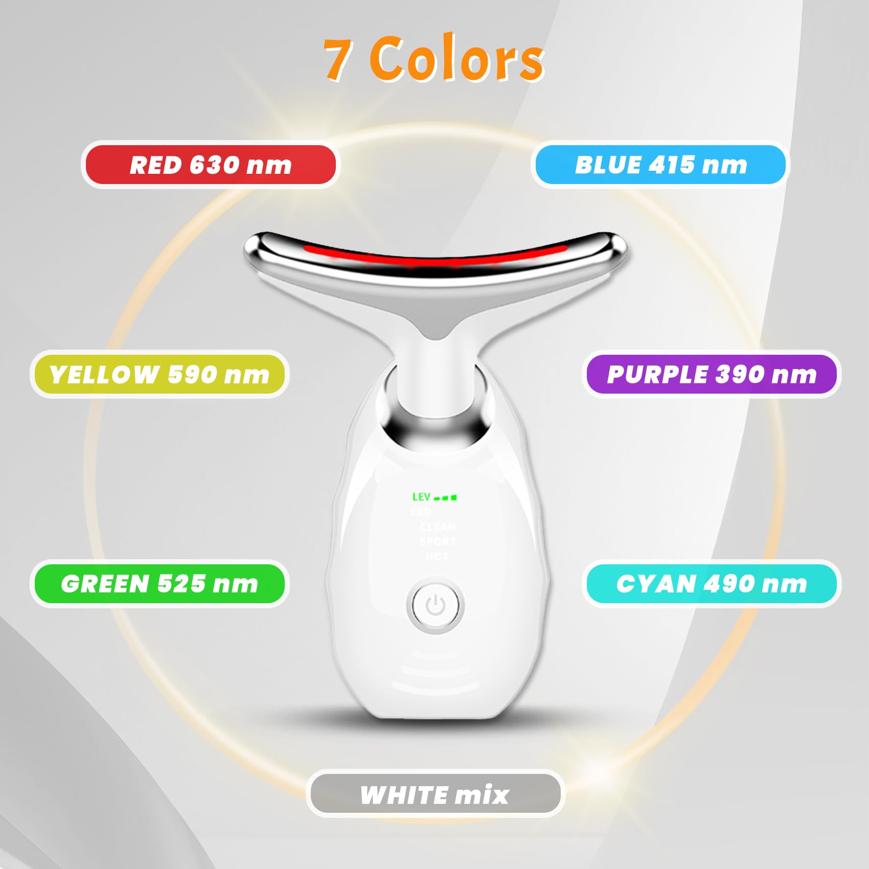 Yolopim 7 Color Face and Neck Massager for Skin Care, Multifunctional Facial Tool With Non-Slip Design, White