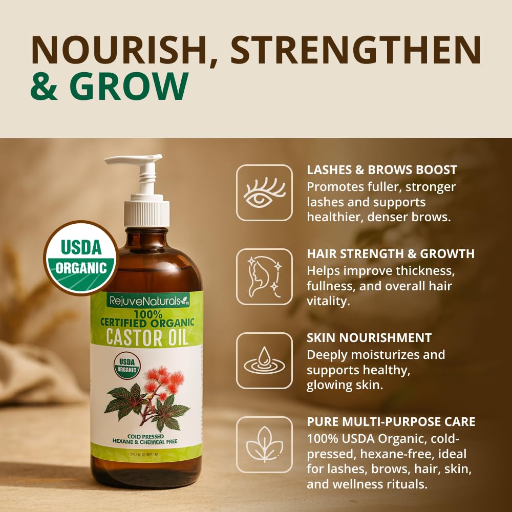 RejuveNaturals Castor Oil   USDA Certified Organic, 100% Pure, Co - RejuveNaturals Official Product View 3