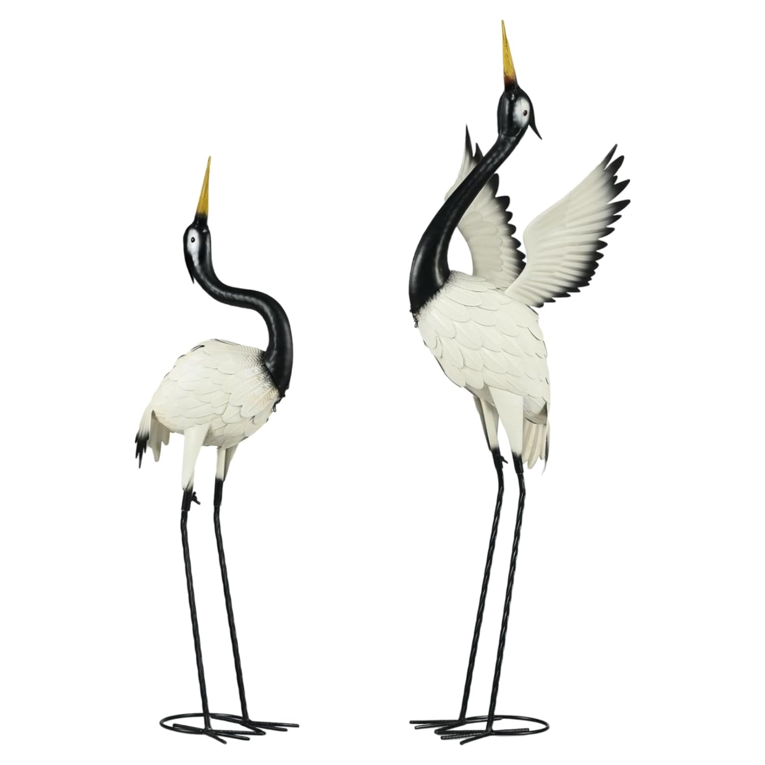 Outsunny heron garden statues featuring two standing bird sculptures in 35.5 and 40.5 inches tall, decorative outdoor garden art.