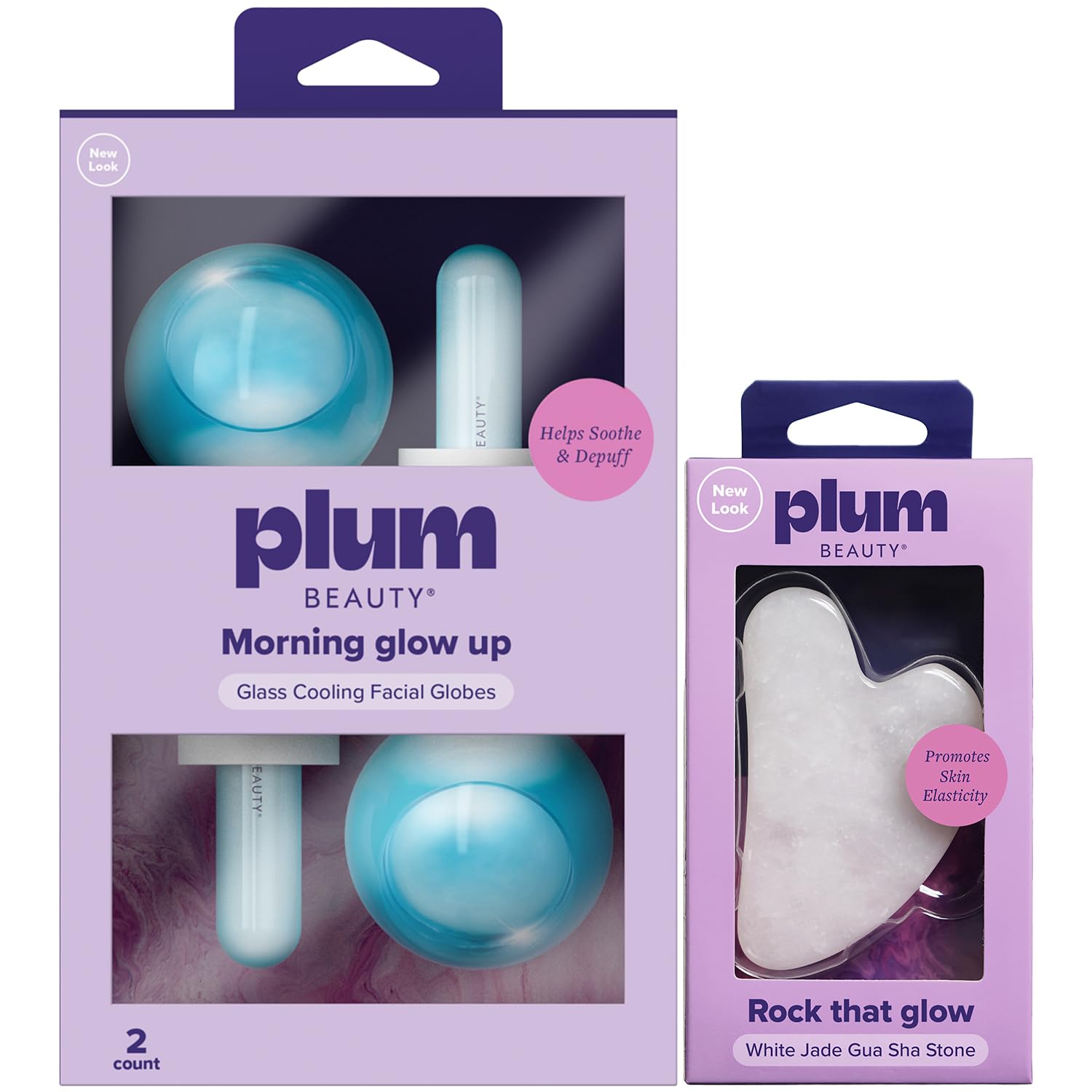 Plum Beauty Gua Sha Stone + Ice Globes for Face (Set of 2) – Face Massager Set for Lymphatic Drainage, Tension Relief, Self-Care Gifts for Women