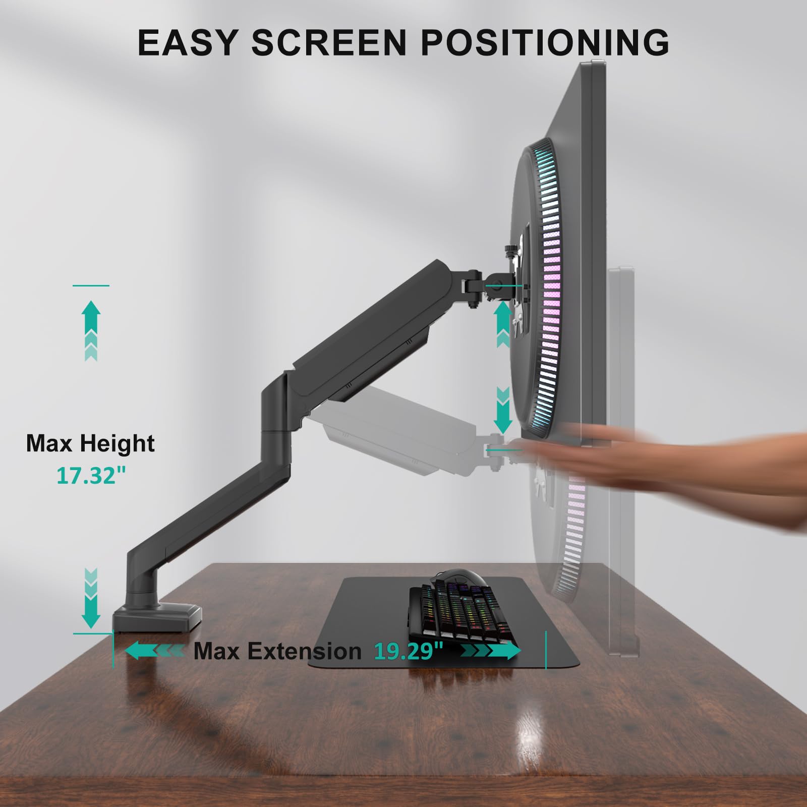 WALI single monitor mount for 13-34 inch screens, adjustable arm, black, supports up to 32-inch monitors with VESA 75/100mm.