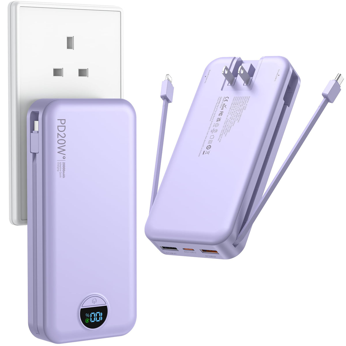 Portable Charger Power Bank 20000mAh PD20W w Built in Cables - Ffnpua Official Imagery - 1