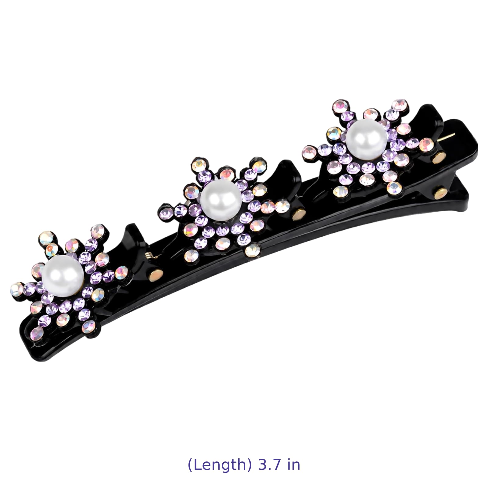5 Pcs Crystal Stone Clips for Women, Purple Sparkling Hair Accessory with Snowflake Pearl Rhinestones, Double Layer Braided Hair Clips for Styling, Barrettes for Daily Use, Work and Parties