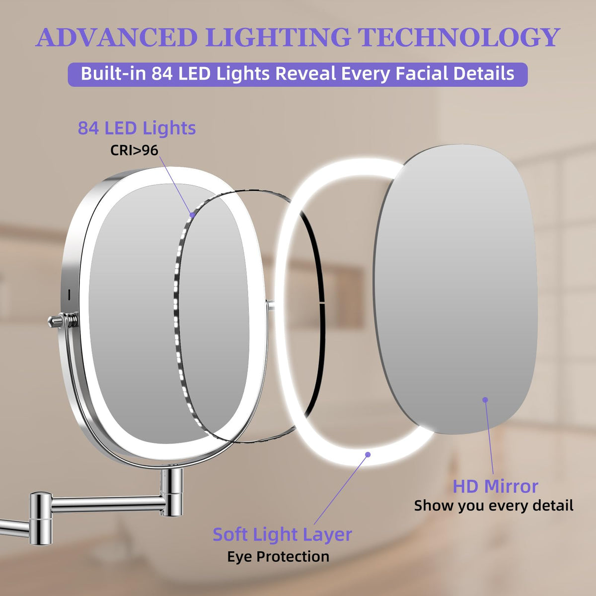 FUNTOUCH 5000mAh Rechargeable Wall Mounted Lighted Makeup - FUNTOUCH Official Imagery - 7