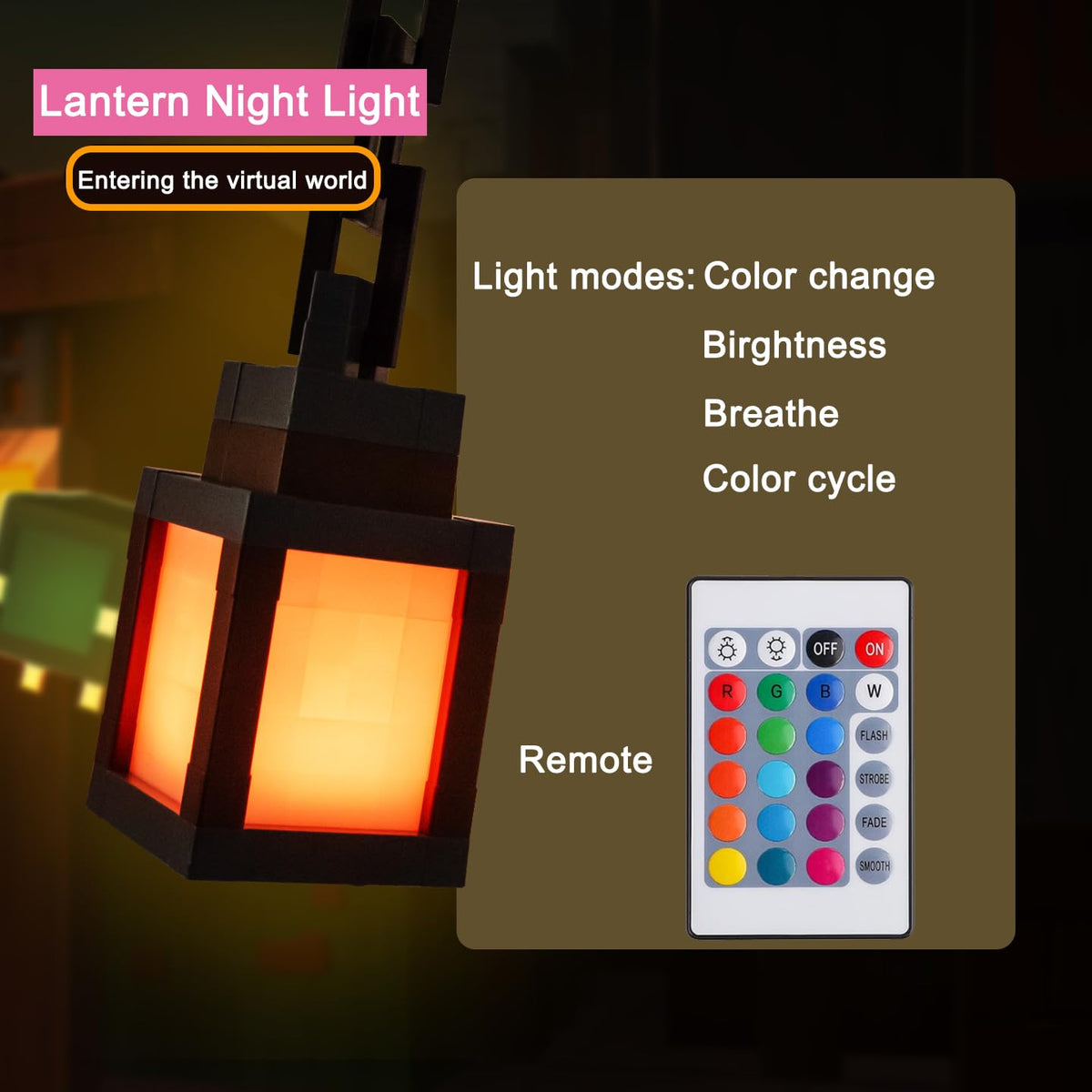Pixelated Lantern Night Light for Kids Glow LED 16 Colors - LIKEGOR Official Imagery - 6