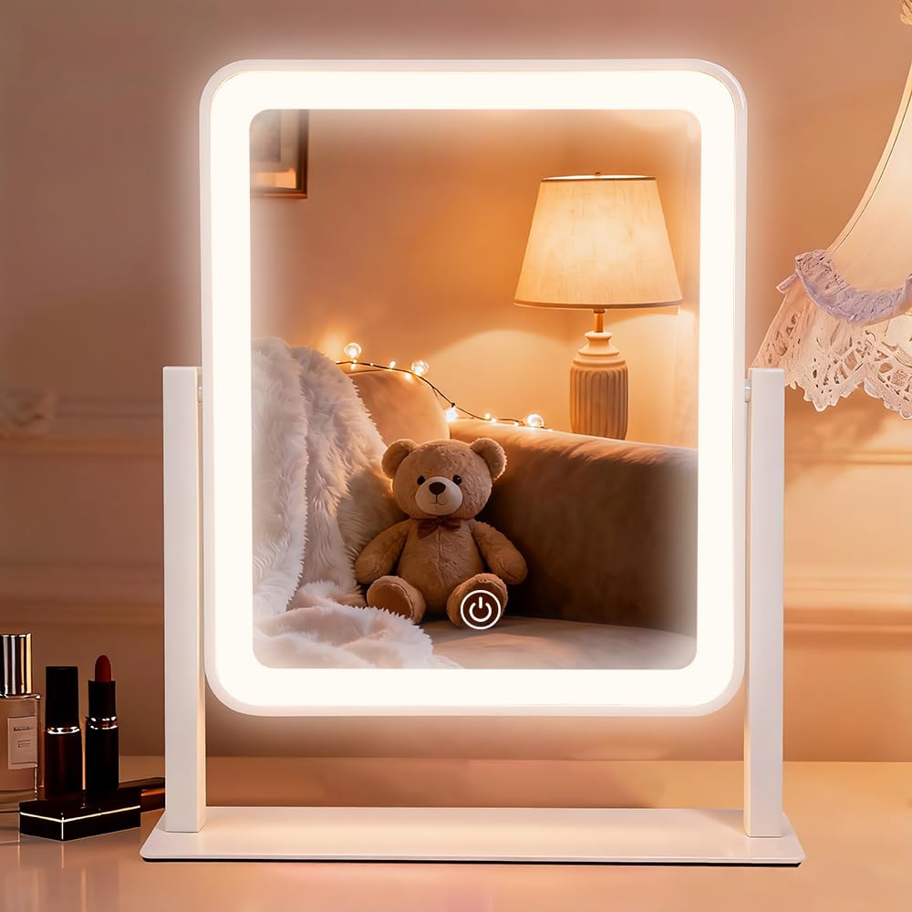 YEKKOPT Vanity Mirror with Lights, 12"x10" LED Makeup Mirror, 3 Color Modes - YEKKOPT Official Product View 1