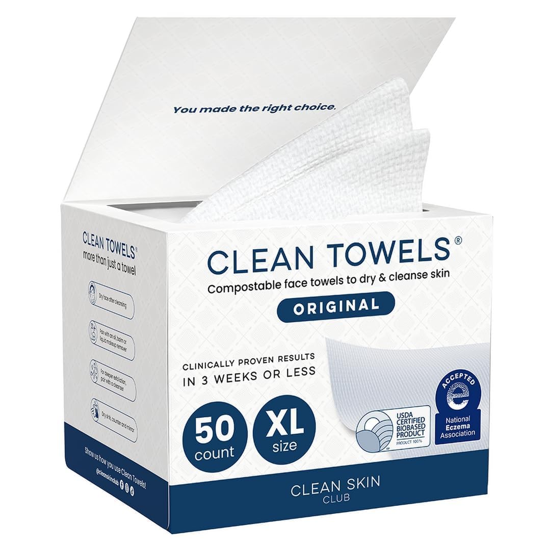 Clean Skin Club Clean Towels XL®, 100% USDA Biobased Face Towe...
