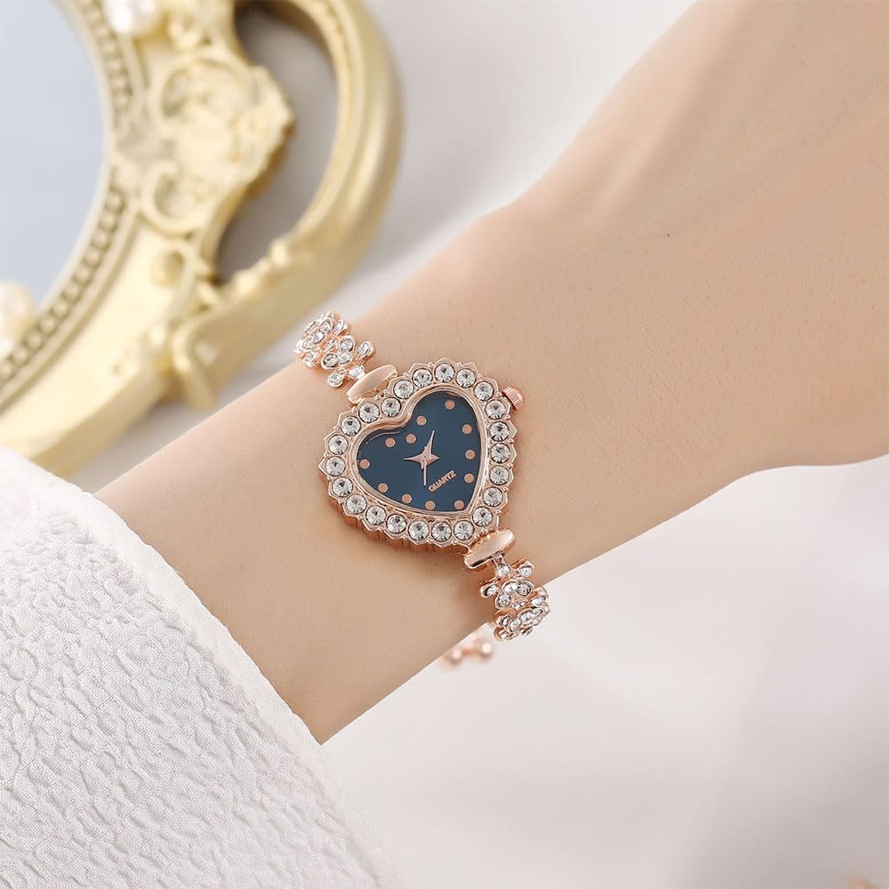 5Pcs Fashionable Diamond Heart Shaped Women Watch Bracelet - Dacdyi Official Imagery - 3