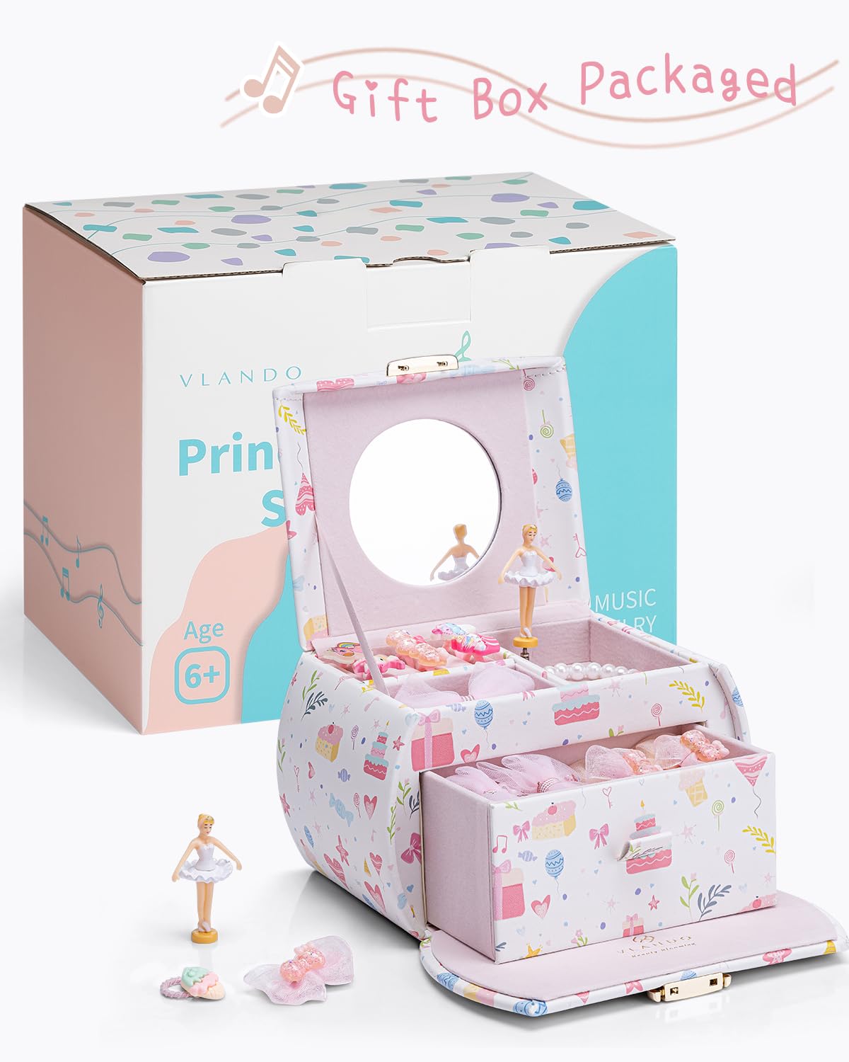 VLANDO 2 Layer Girls Musical Jewelry Box with Ballerina and - VLANDO Official Imagery - 6