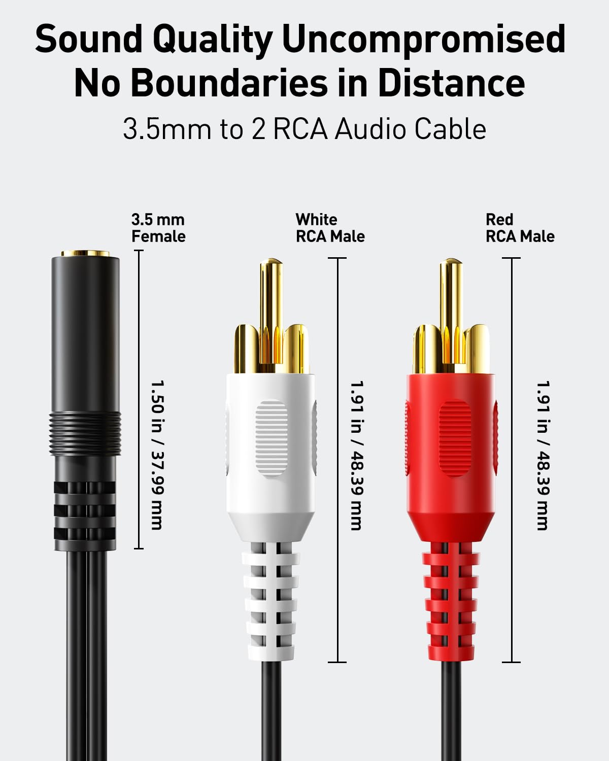 VCE 3.5mm to RCA Splitter, Gold Plated Male Stereo Audio Y Cable, by VCE - Angle View 8