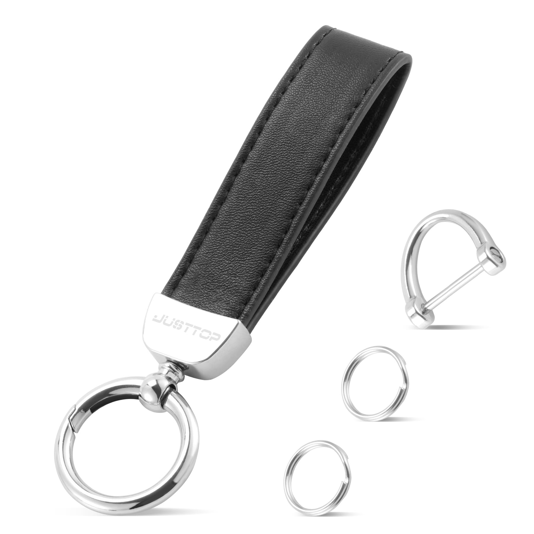 JUSTTOP Leather Keychain, Car Key Chain with Anti-Lost D-Ring and - JUSTTOP Official Product View 1