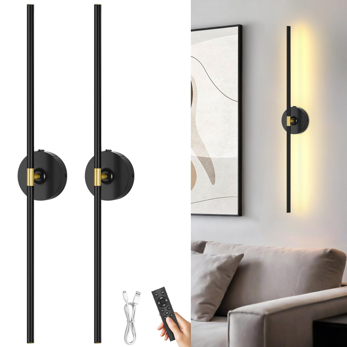 Wall Sconces Battery Operated Set of 2 10000mAh Rechargeable - TOOWELL Official Imagery - 1