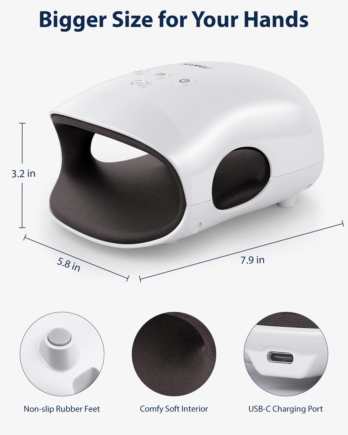 CINCOM Cordless Hand Massager with Heat and Compression, White - View 6