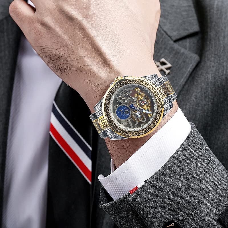 FANMIS Men Automatic Skeleton Watch Stainless Steel Band - Product Imagery