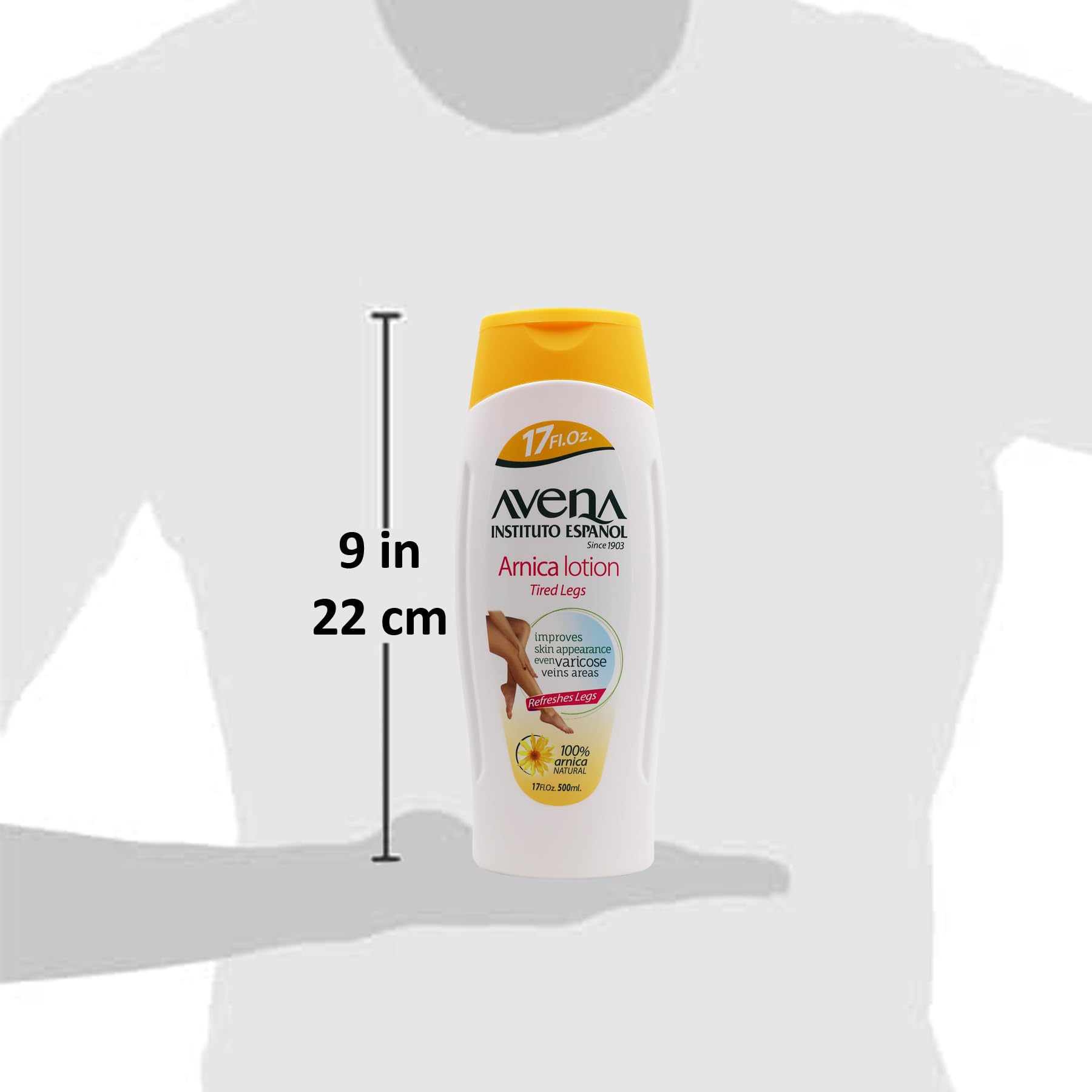 Avena Instituto Español Arnica Lotion for tired legs, 2-pack, skin moisturizer with arnica for soothing and revitalizing skin.