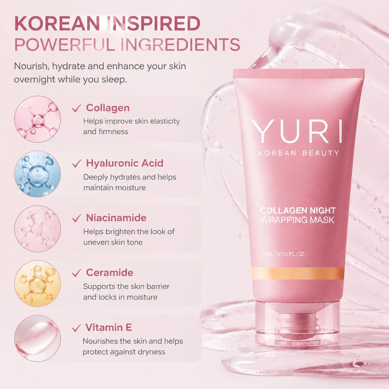 YURI Collagen Night Wrapping Mask, Overnight Peel-Off Face Mask, - YURI Collagen Mask