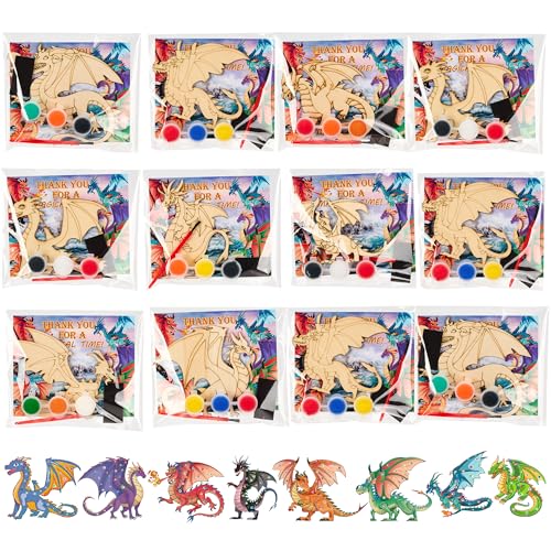 24 Set Dragon Party Favors DIY Wooden Dragon Painting Craft Kit - Product Imagery