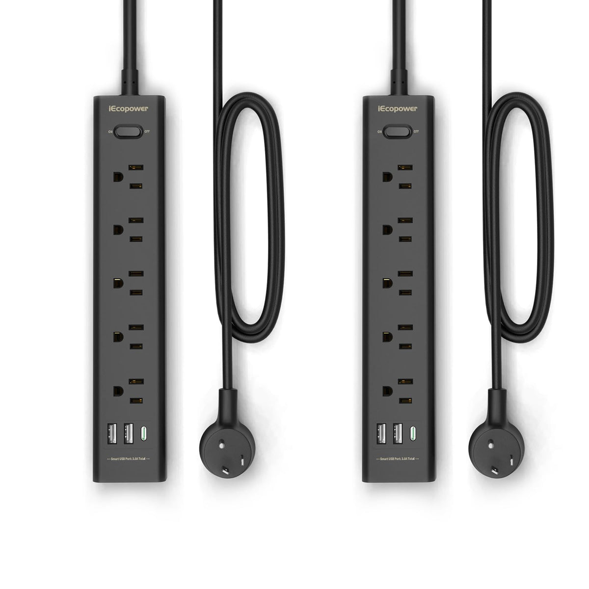 2 Pack Power Strip Surge Protector 5 Widely Spaced Outlets 3 - IECOPOWER Official Imagery - 1